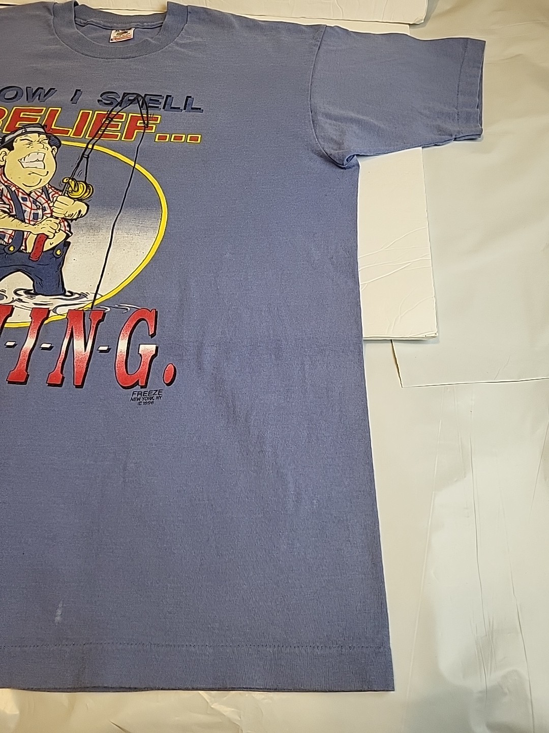 VTG Blue XL The Fisherman T-Shirt How I Spell Relief... Fishing - One Stitch gallery