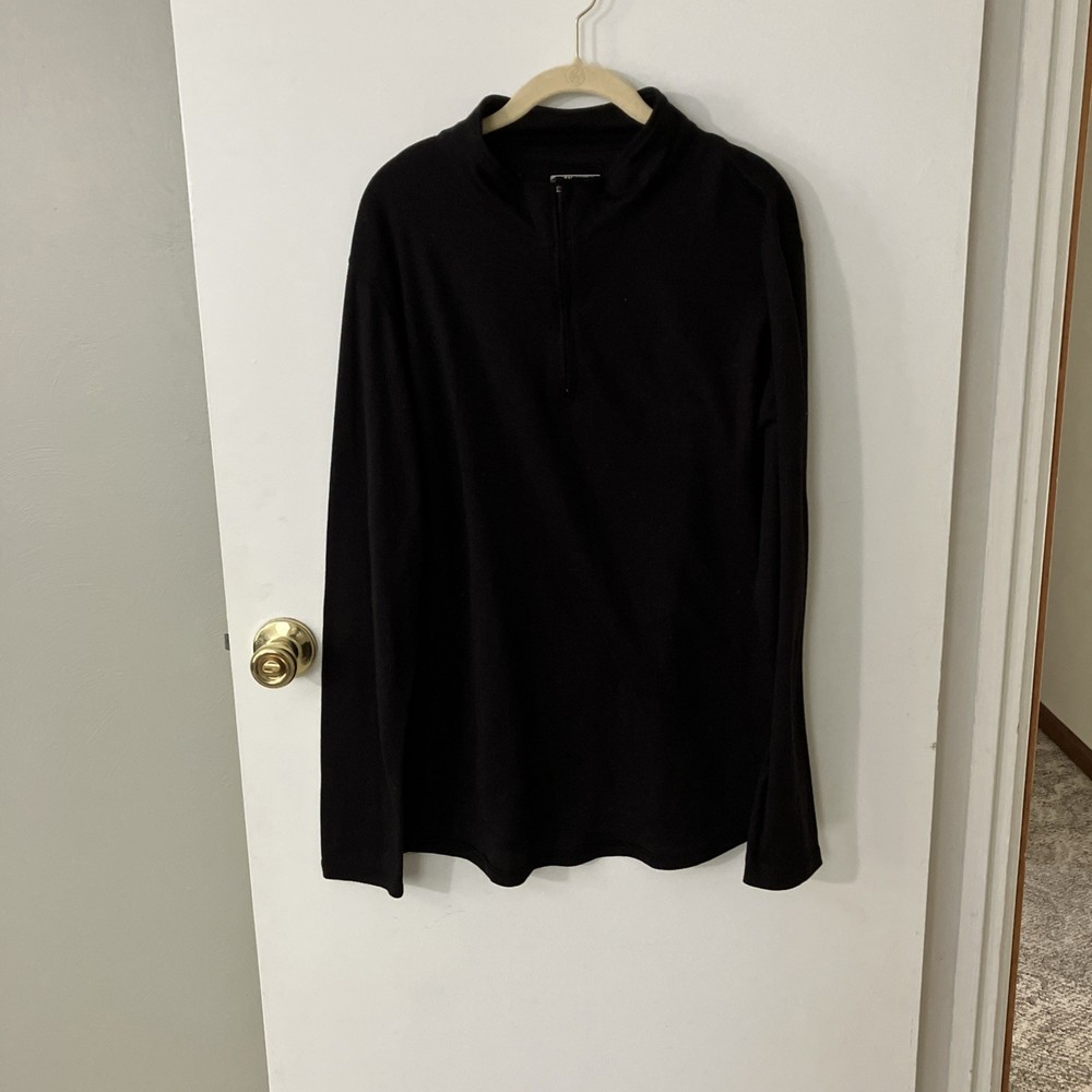 Omni Wool Men’s Long Sleeve Zip Mock Neck Shirt Black Size XXL