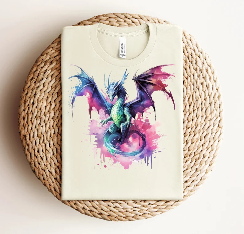 Watercolor Colorful Dragon Comfort Tee Shirt Graphic Art Unique Gift gallery
