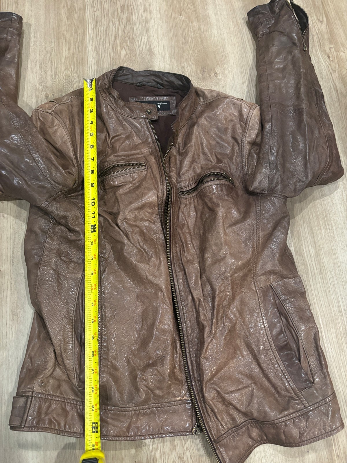 Black Rivet Men’s Genuine Leather Jacket Brown Zip Front Size M gallery