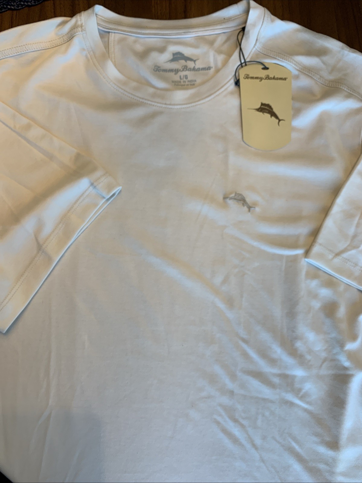 Tommy Bahama SZ L Mens SS Tshirt Coconut Cream Performance Poly Cotton NWT $64.5 gallery