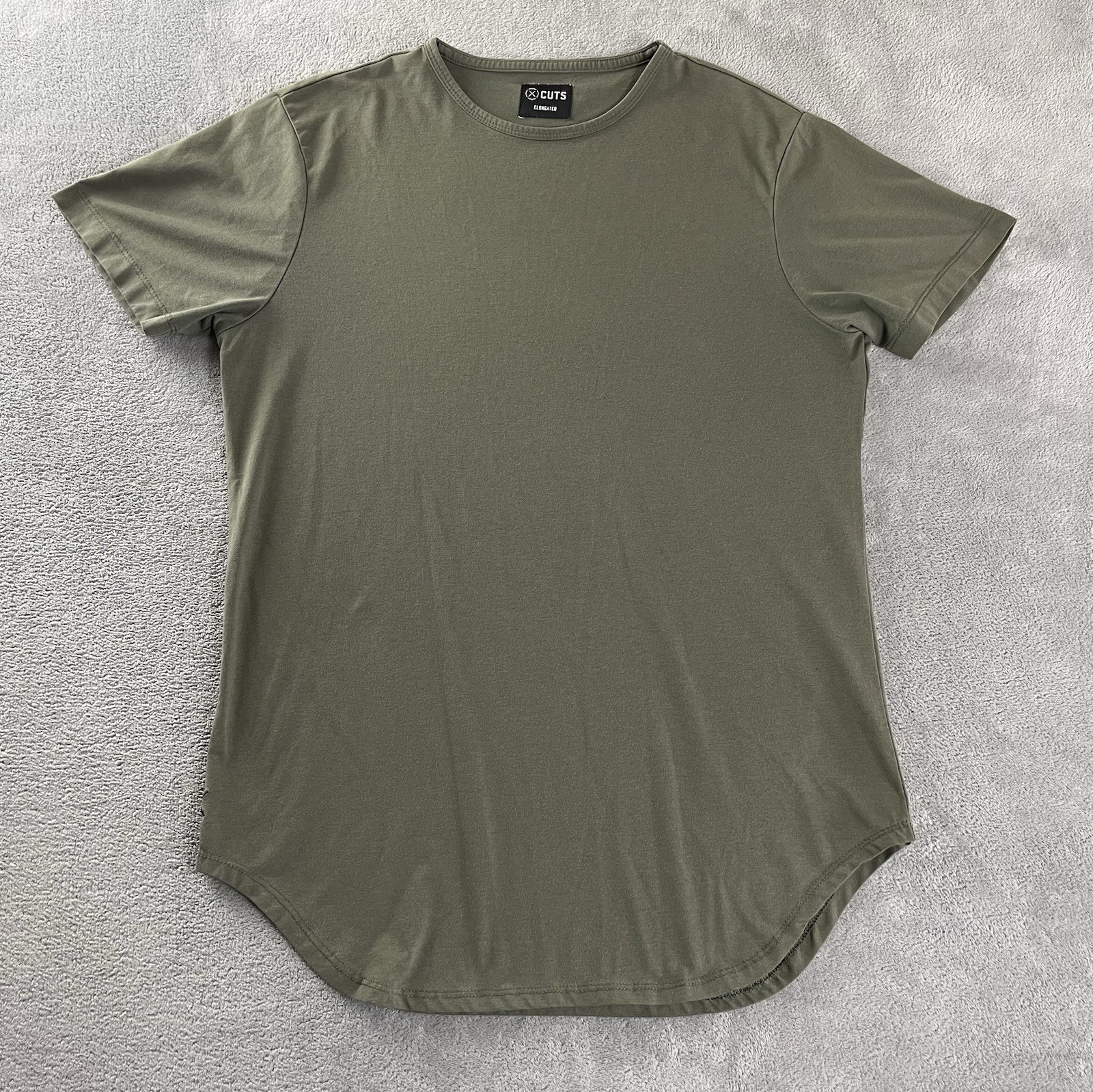 Cuts Clothing Elongated T Shirt Men Medium / S Tall Olive Green Crew Neck Tee
