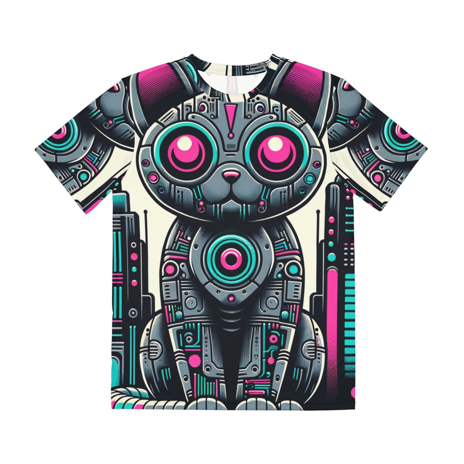 All Over Print T Shirt Mid Century Robot Cat Tech Design gallery