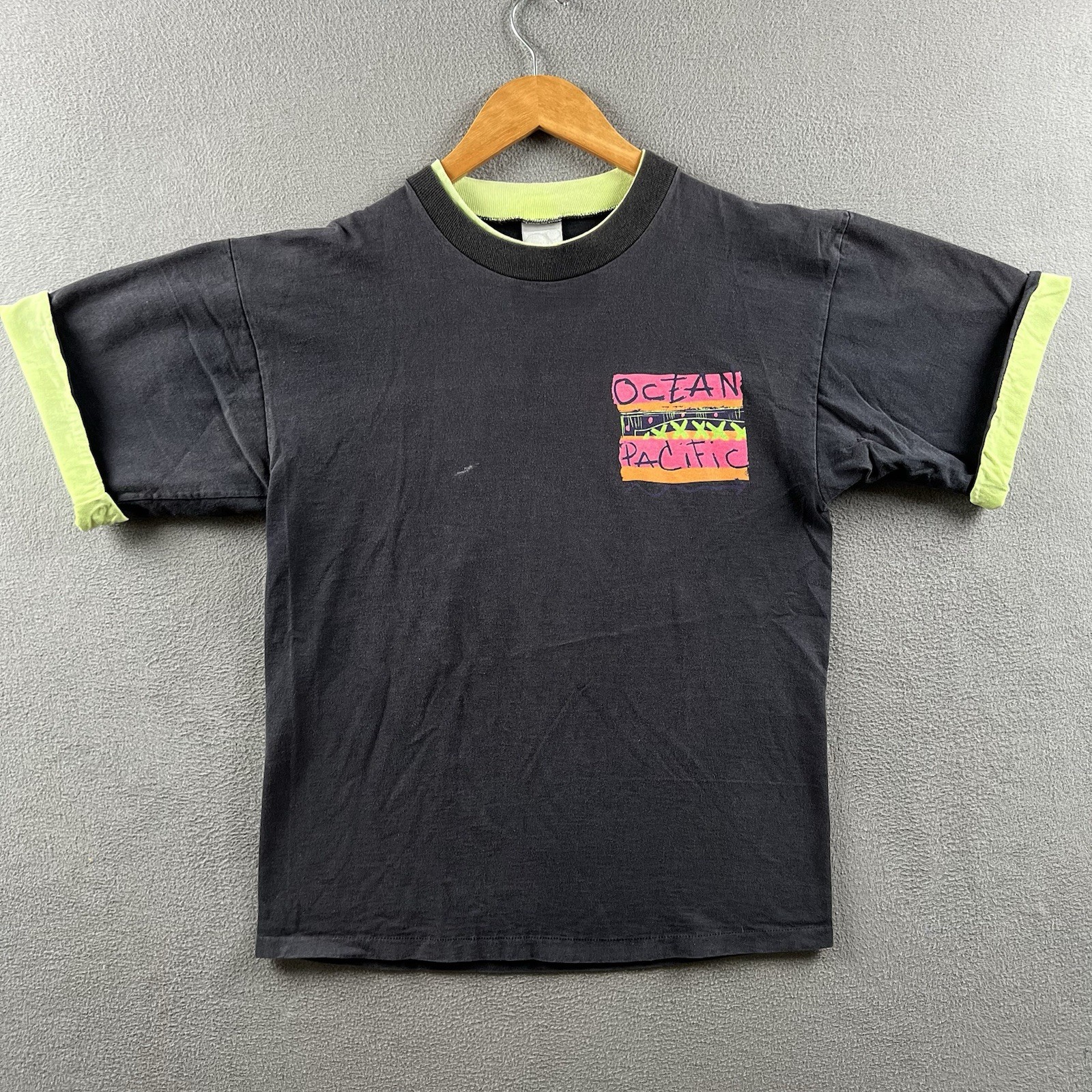 Vintage Ocean Pacific Shirt Mens Black Mint Green Layered 90s Surf Wave Tee OP gallery