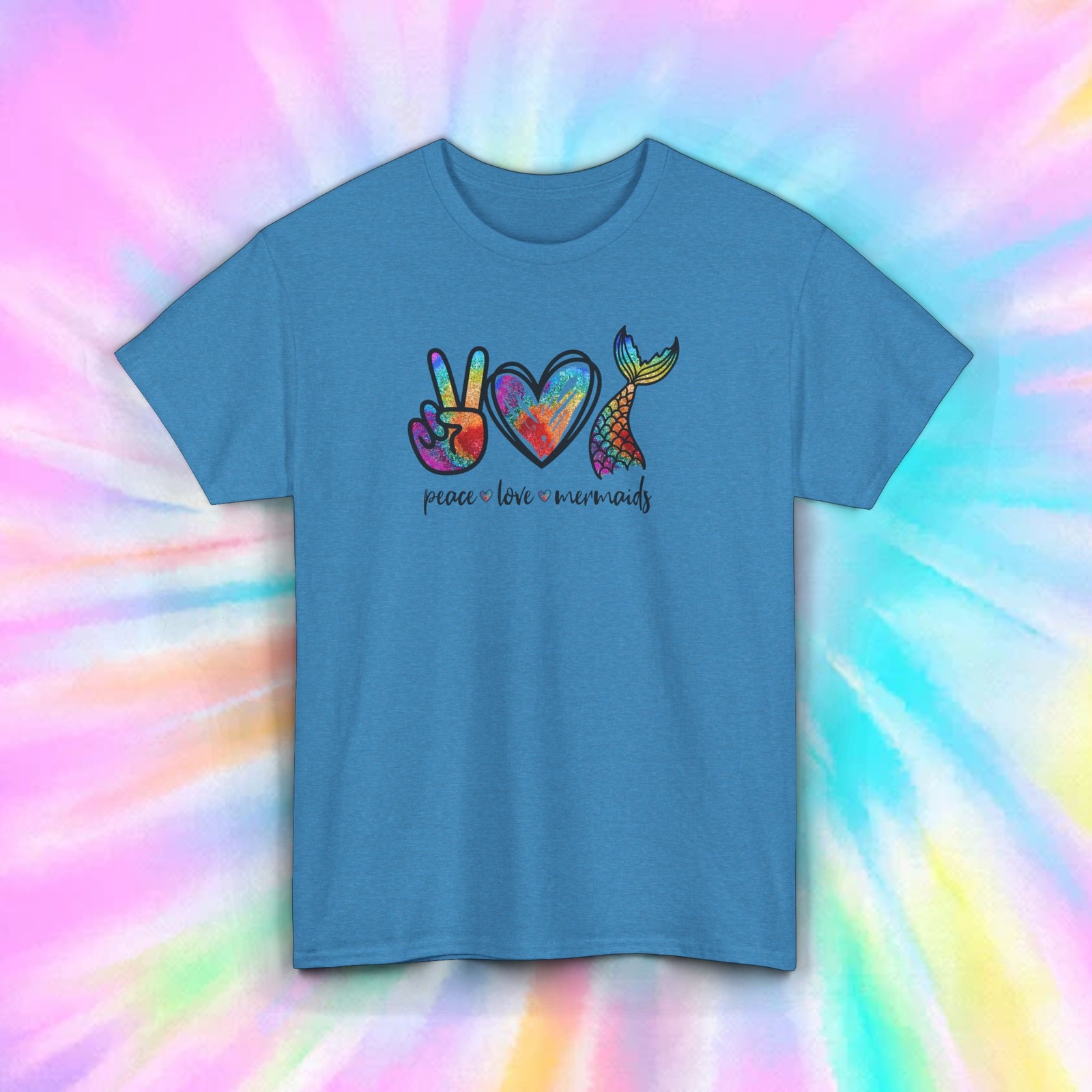 Peace Love Mermaids T-Shirt | Colorful Mermaid Lover Tee S-5XL gallery