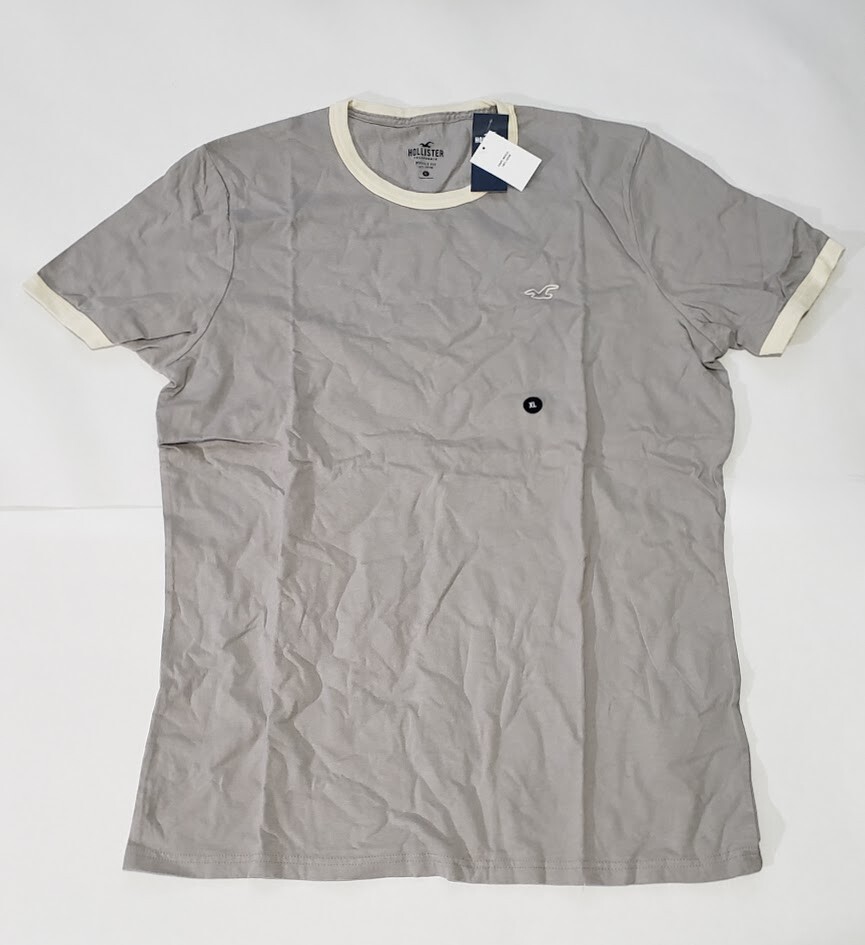 New Hollister XL Men T-Shirt Gray Contrasting Trim Embroidered Logo gallery