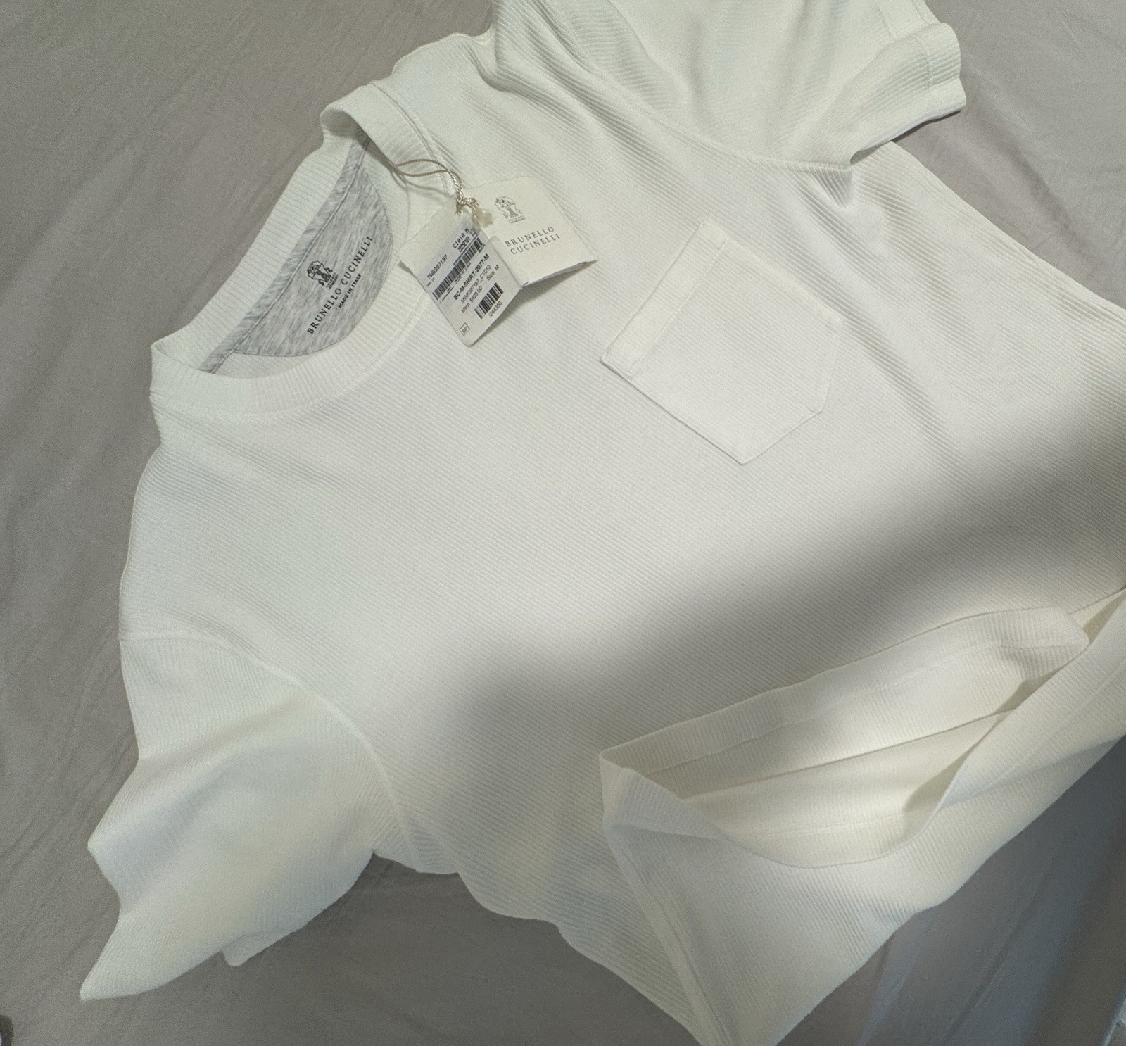 NWT $800+ Brunello Cucinelli Men’s White Cotton Ribbed Crewneck Tee Size M