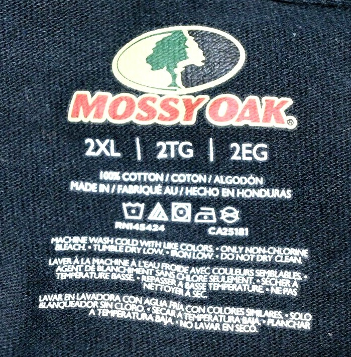 Mossy Oak Black Pullover Short Sleeve T-Shirt Size 2XL 100% Cotton RN# 145424 gallery