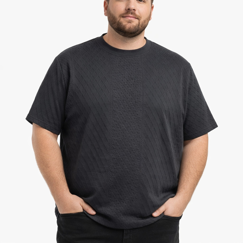 Deluxe Leisure Textured Shirt 3XL Grey Soft Fabric Crew Neck gallery