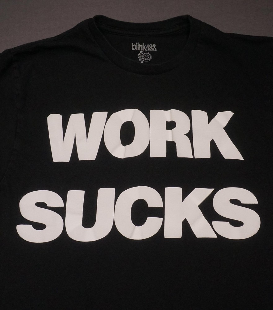 Blink-182 Shirt Mens Medium Black Work Sucks I Know Band Tee Punk Rock Tour