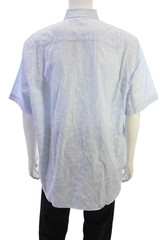 Bugatchi Mens Light Blue Short Sleeve Point Collar Button Up Shirt Size L