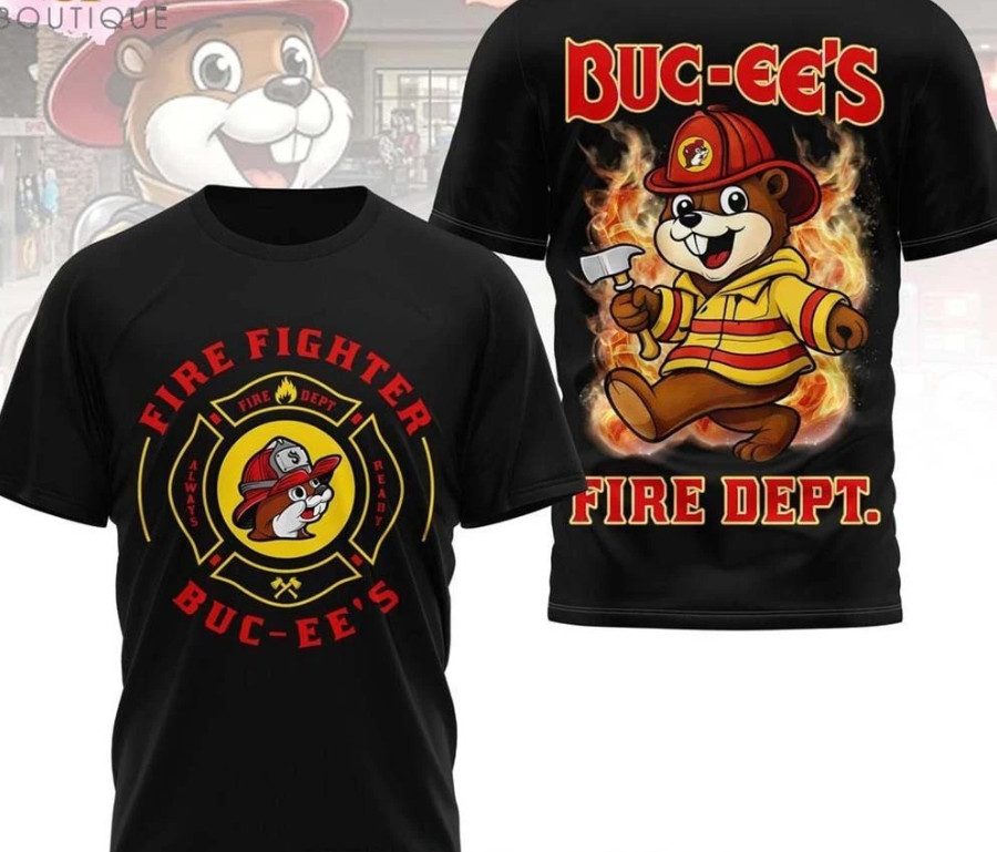 Buc-ee’s Firefighter 2026 short sleeve black color 2 side Shirt VK10255 gallery