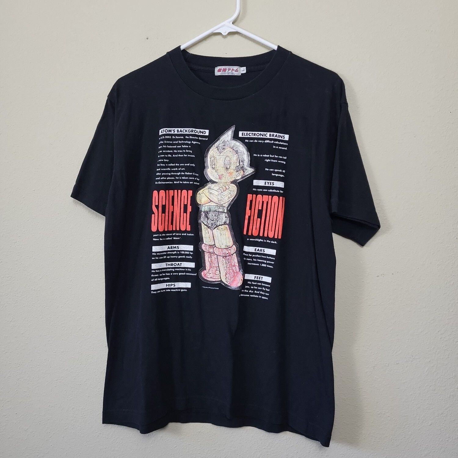 Vintage Tezuka Osamu L Astro Boy Hologram Graphic Tee Shirt Black Mighty Atom