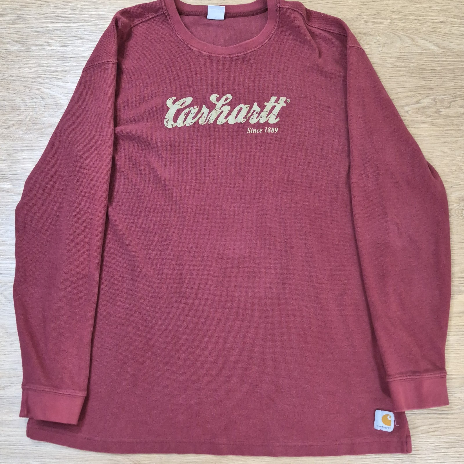 Carhartt Shirt Mens 2XL Thermal Red Waffle Knit Vintage Graphic Spellout Print gallery