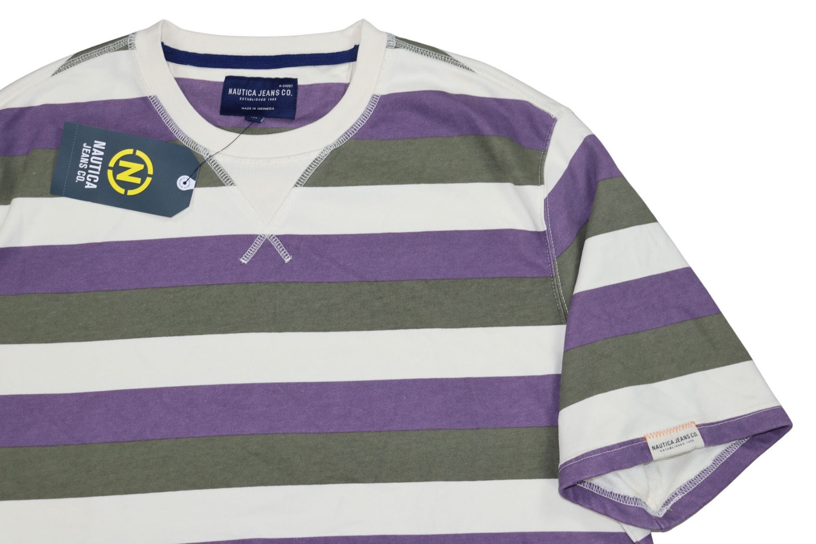 Nautica Striped w/Kangaroo Pocket Crew Neck Short Sleeve Men's T-Shirt NWT Grape gallery