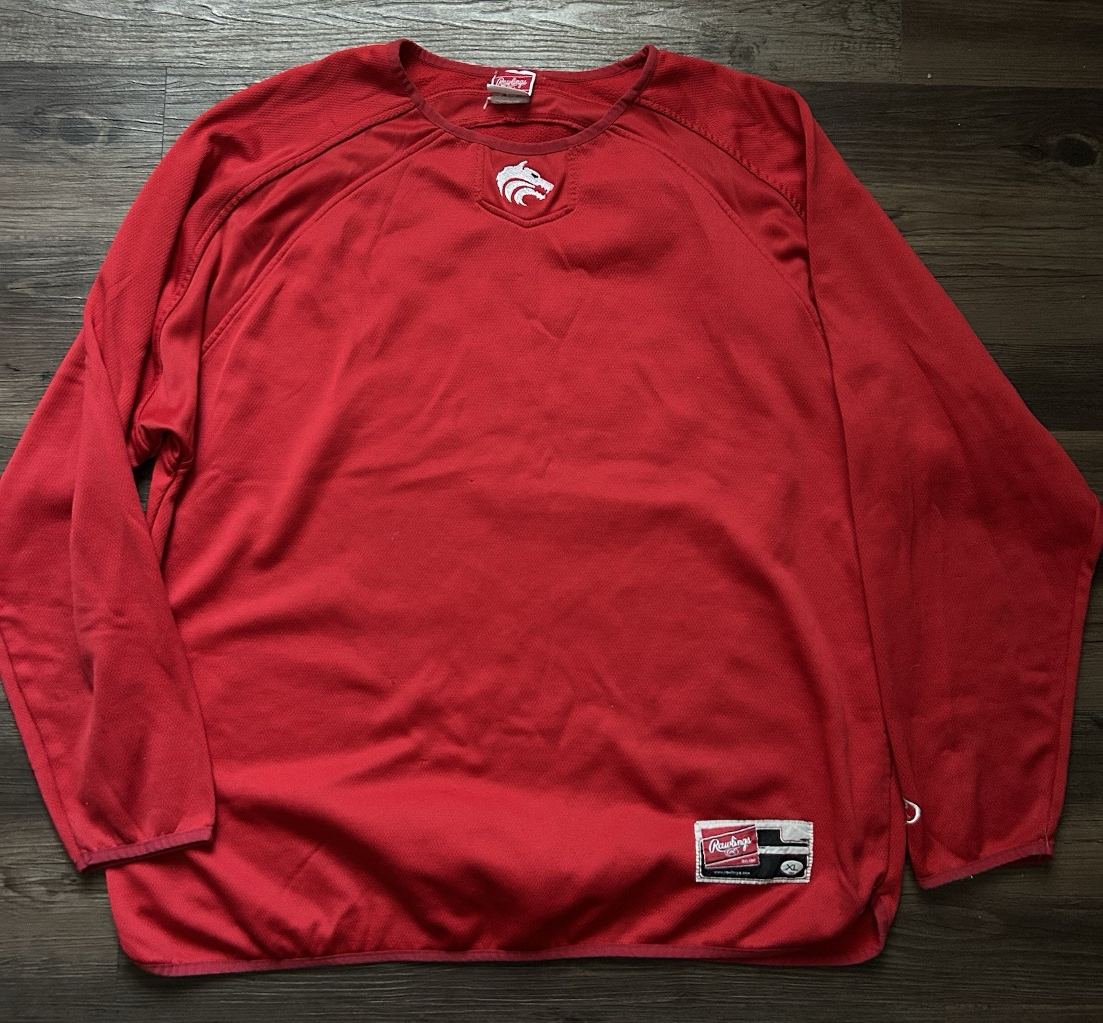 Vintage Rawlings Red Long Sleeve With Wolf Logo Size Xl