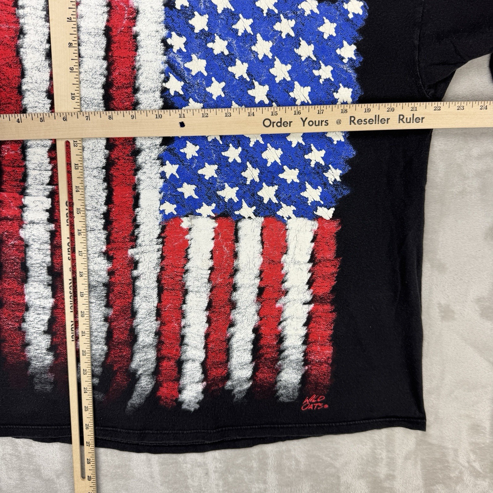 VTG 90s USA Textured Flag T Shirt Single Stitch Sun Faded Black Y2K Mens Large gallery