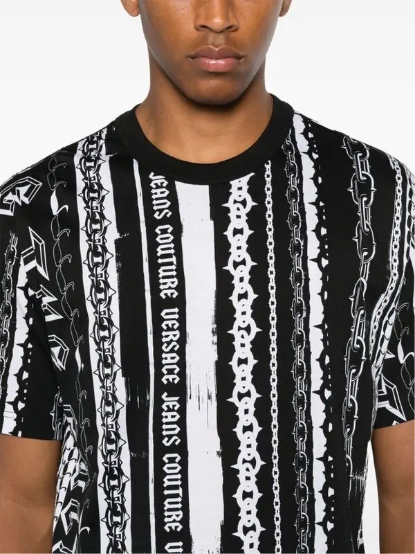 Versace Jeans Couture Black/White Mens Baroque Chain Print Panel T-Shirt gallery