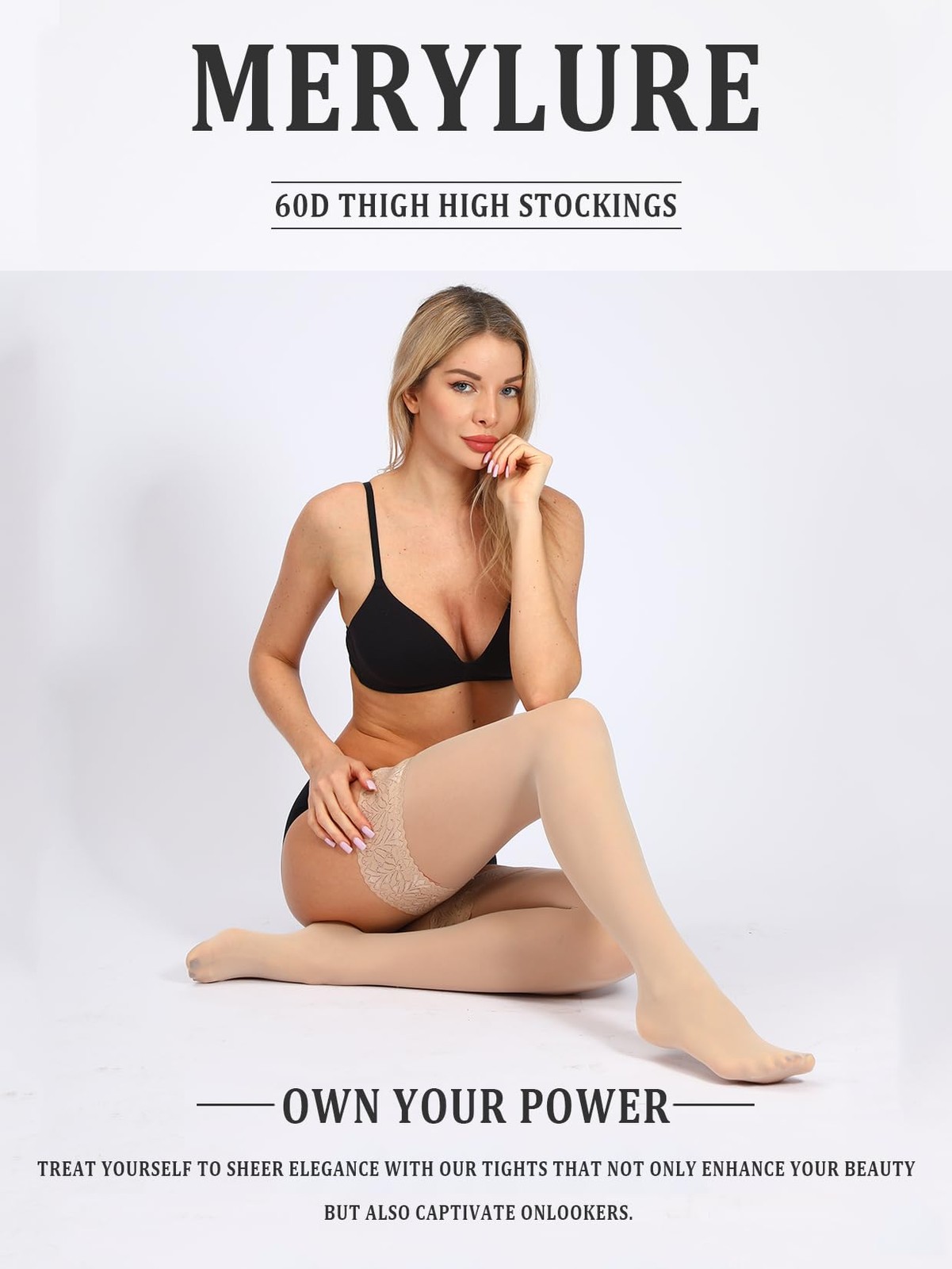 60D Semi Sheer Thigh High Stockings with Lace Top - Women's Lingerie Pantyhose gallery