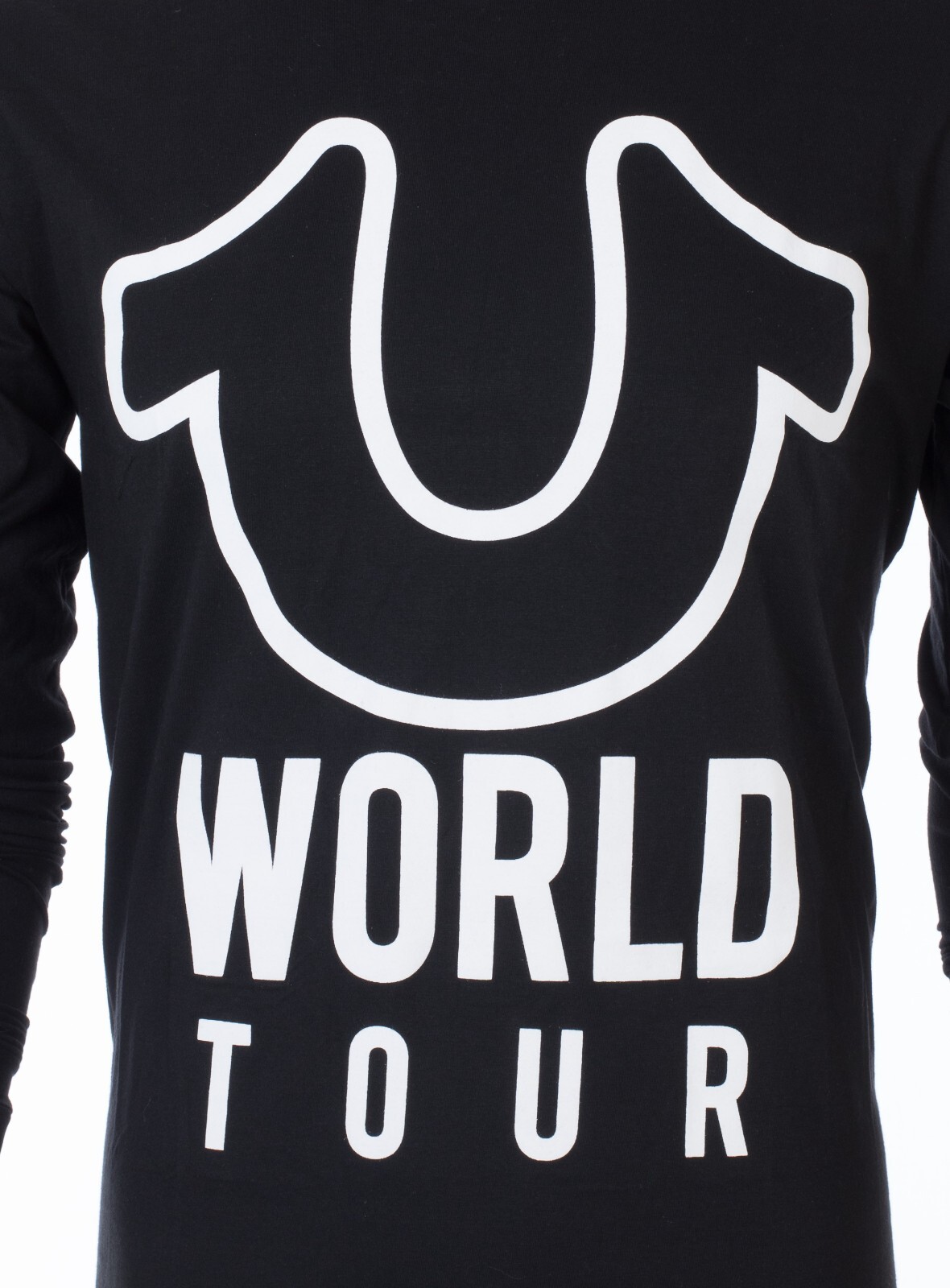 $79 TRUE RELIGION Black White WORLD TOUR Long Sleeve Designer Graphic T-shirt gallery