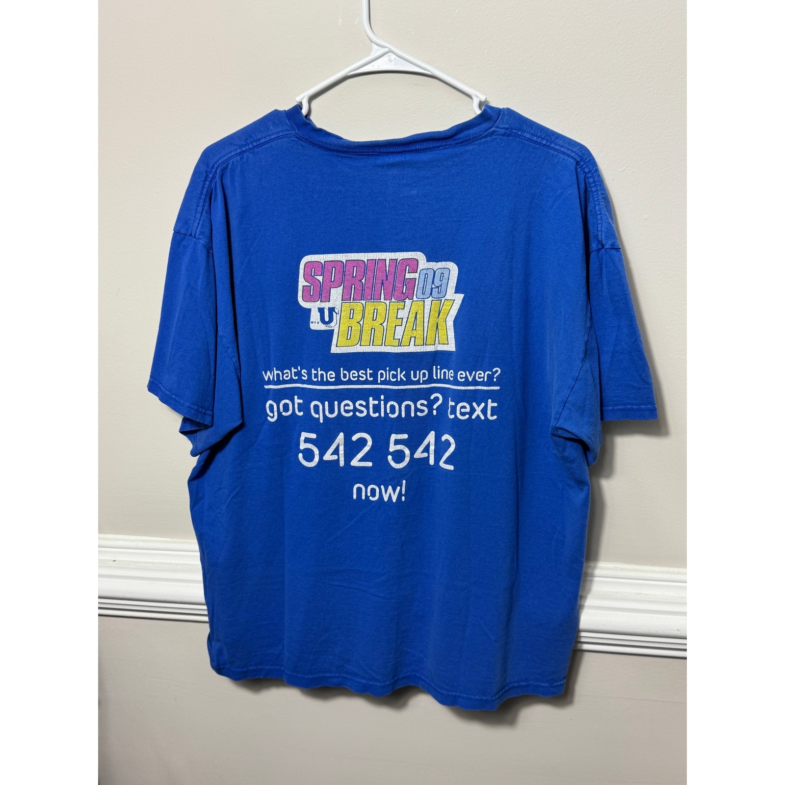Vintage 2009 MTVU Spring Break Promo T-Shirt Blue Graphic Tee Adult XL gallery