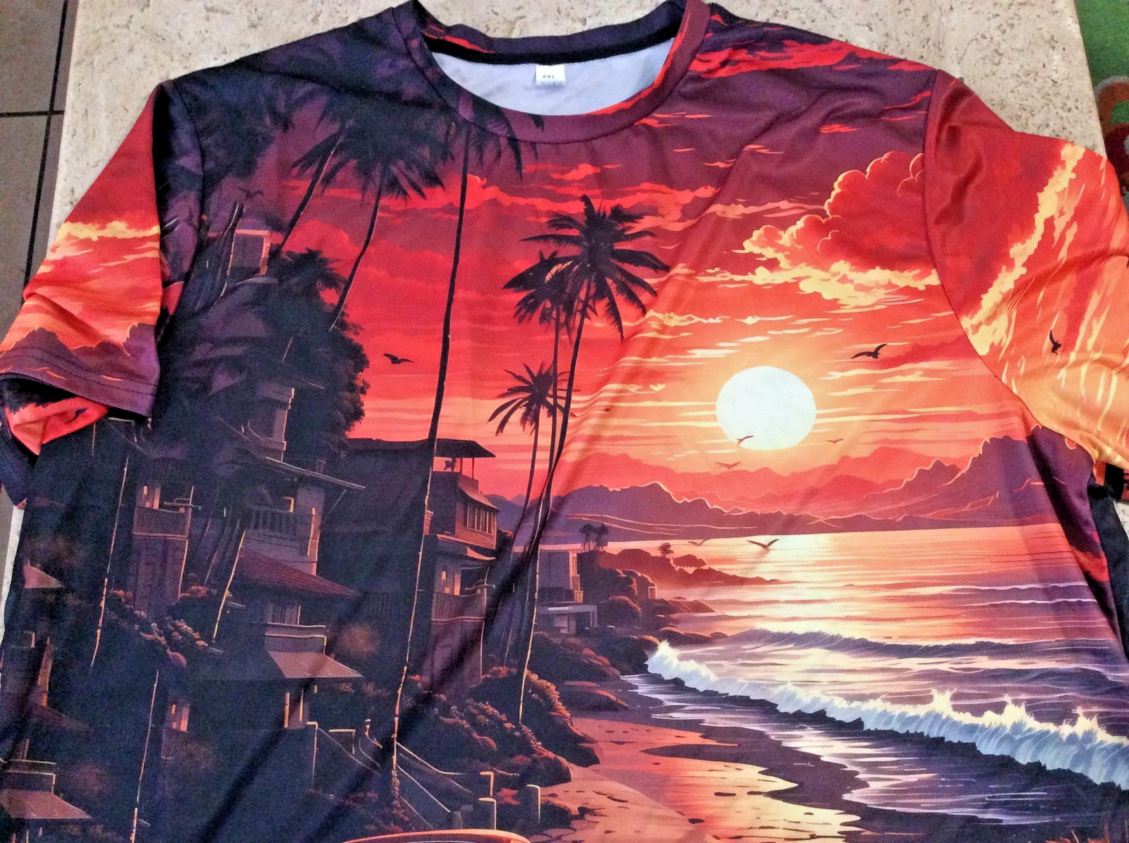 ADULT MEN'S 4X Miami Sunset Beach T-shirt TEE Lightweight rayon Vivid Graphics gallery