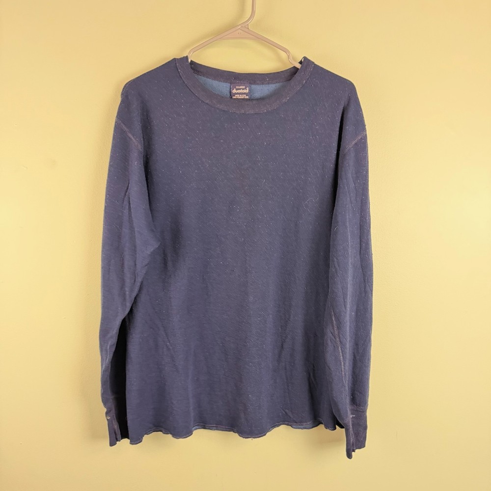 Vintage Duofold Wool Blend Thermal Dual Layer Long Sleeve Shirt Mens XL Blue