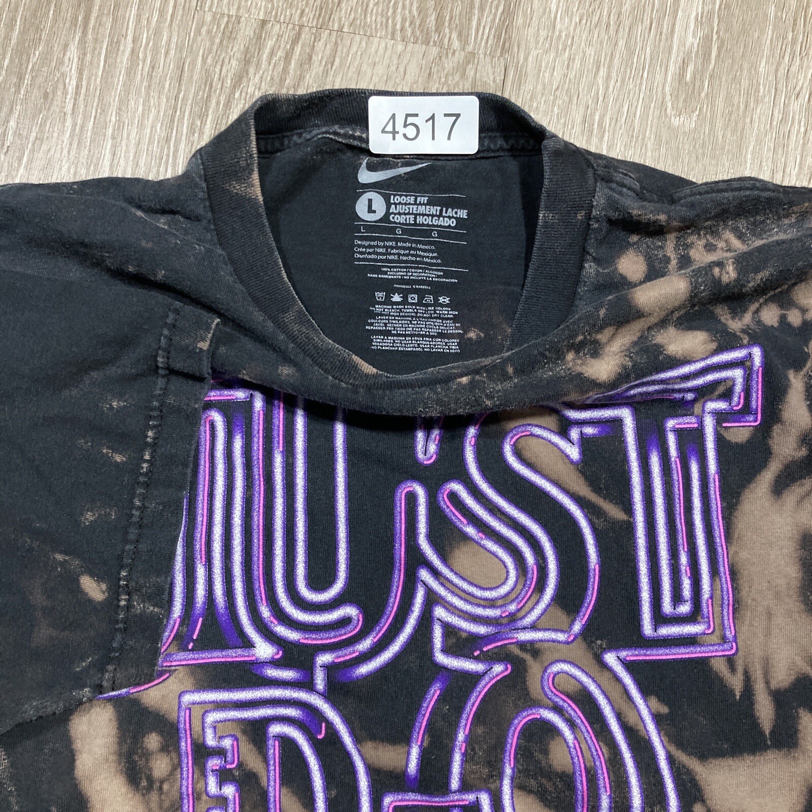 Nike Shirt L Just Do It Essential Athletic Work-out Gym Bleach Bleached Tee gallery