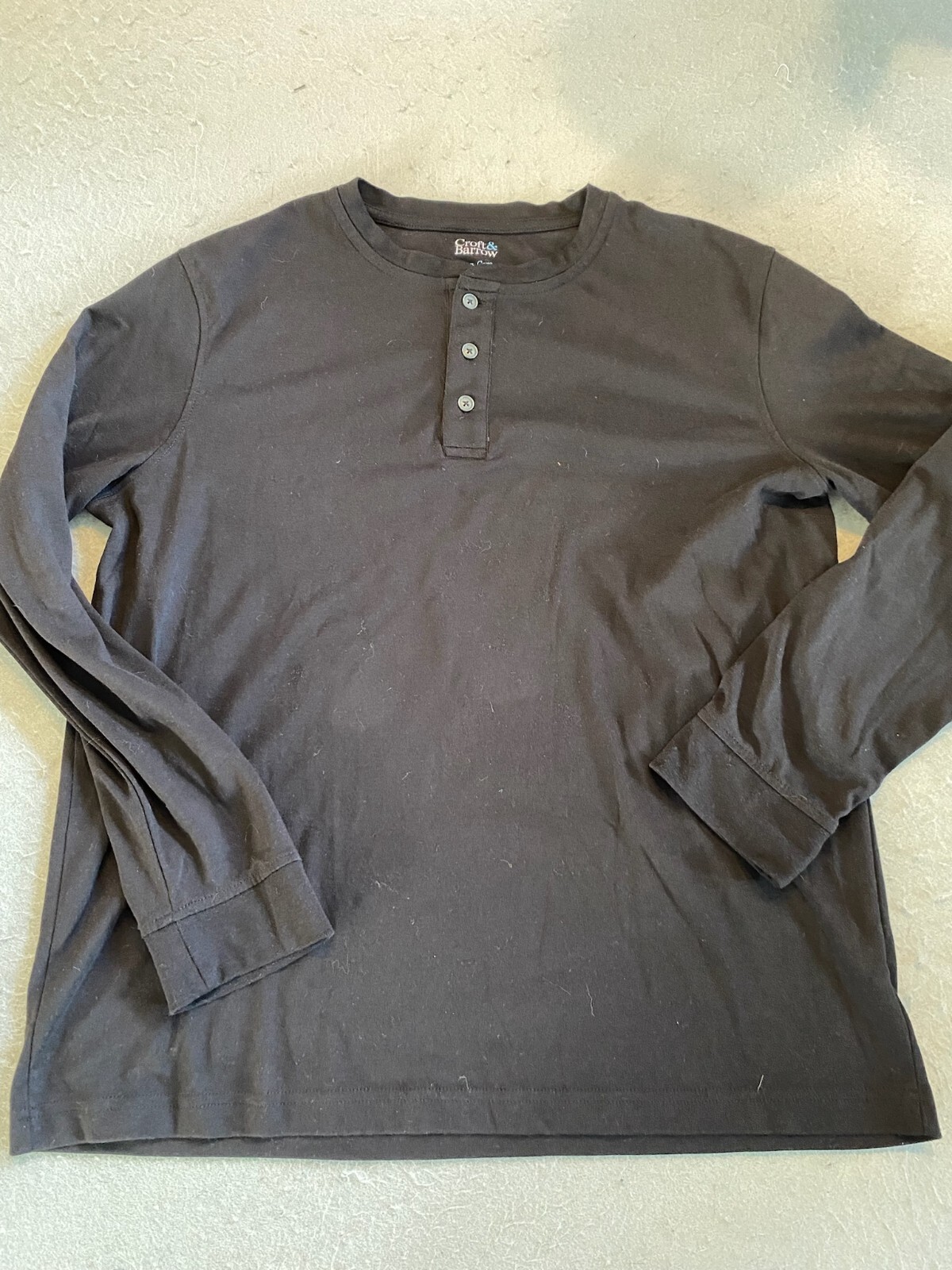 Croft & Barrow Shirt Men's Large Easy Care Black Long Sleeve Henley Tee gallery