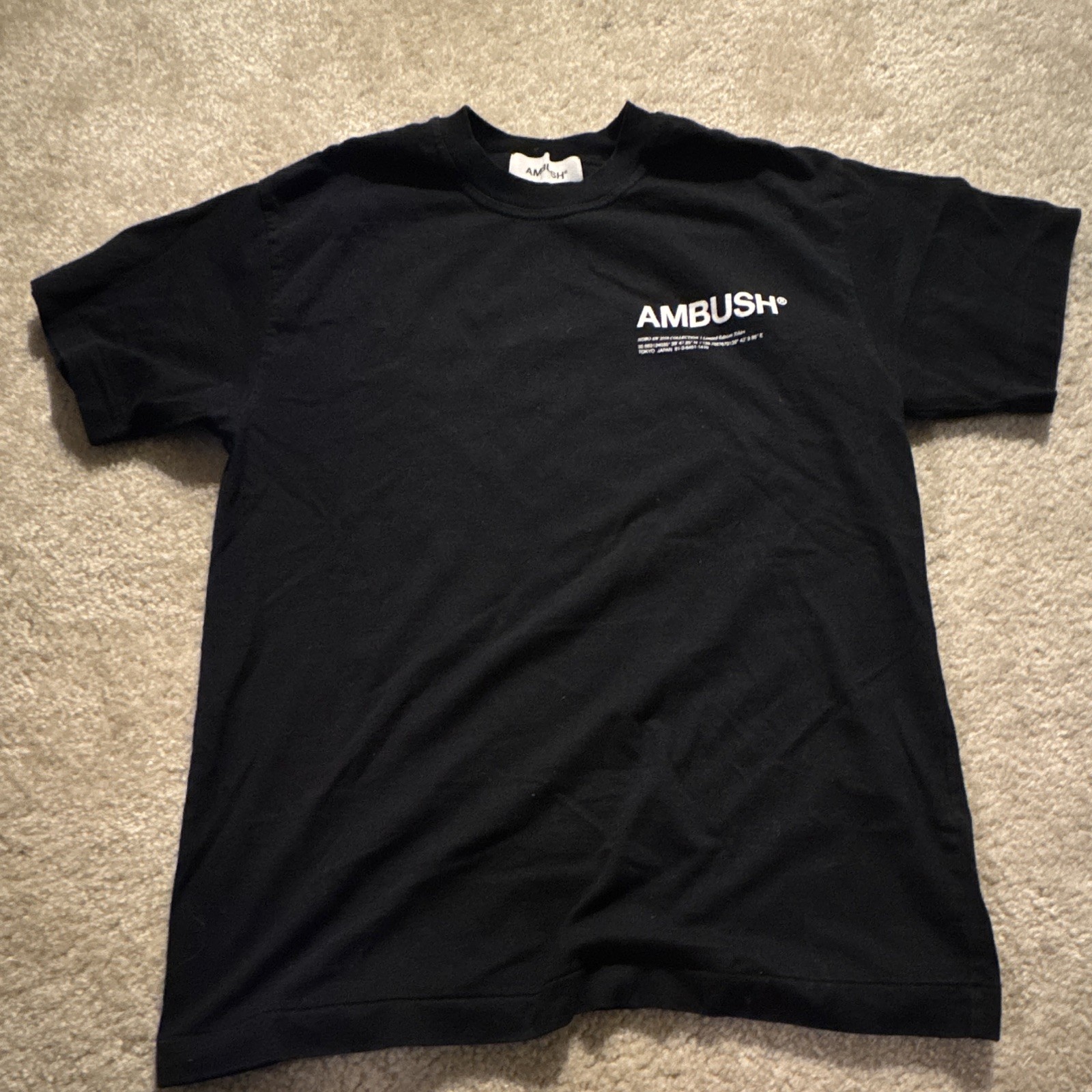 AMBUSH Black Limited Edition Logo Graphic Print Crew Neck Tee Shirt Mens M gallery