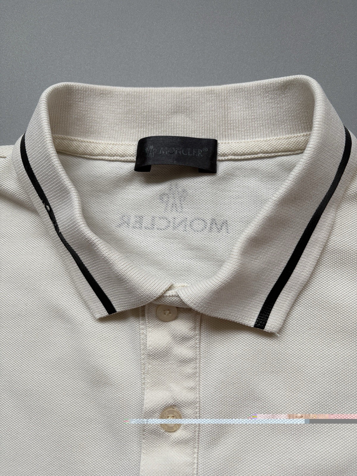 MONCLER Men's Ivory Cotton Polo Shirt with a Silicone Patch Size XL gallery