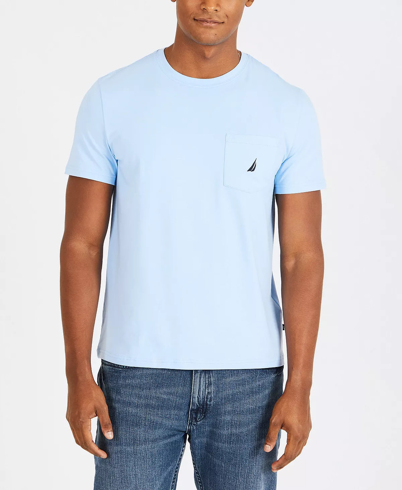 Nautica Mens Large Classic-Fit Solid Crew Neck Pocket T-Shirt in Blue FLAW 1333