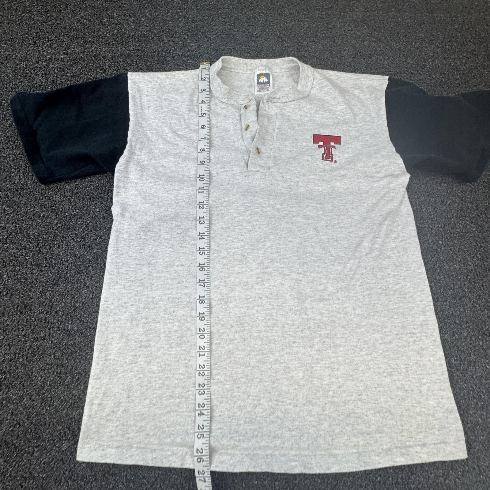 Vtg Cotton Deluxe Shirt Mens M Gray Henley Colorblock Single Stitch T-Shirt gallery