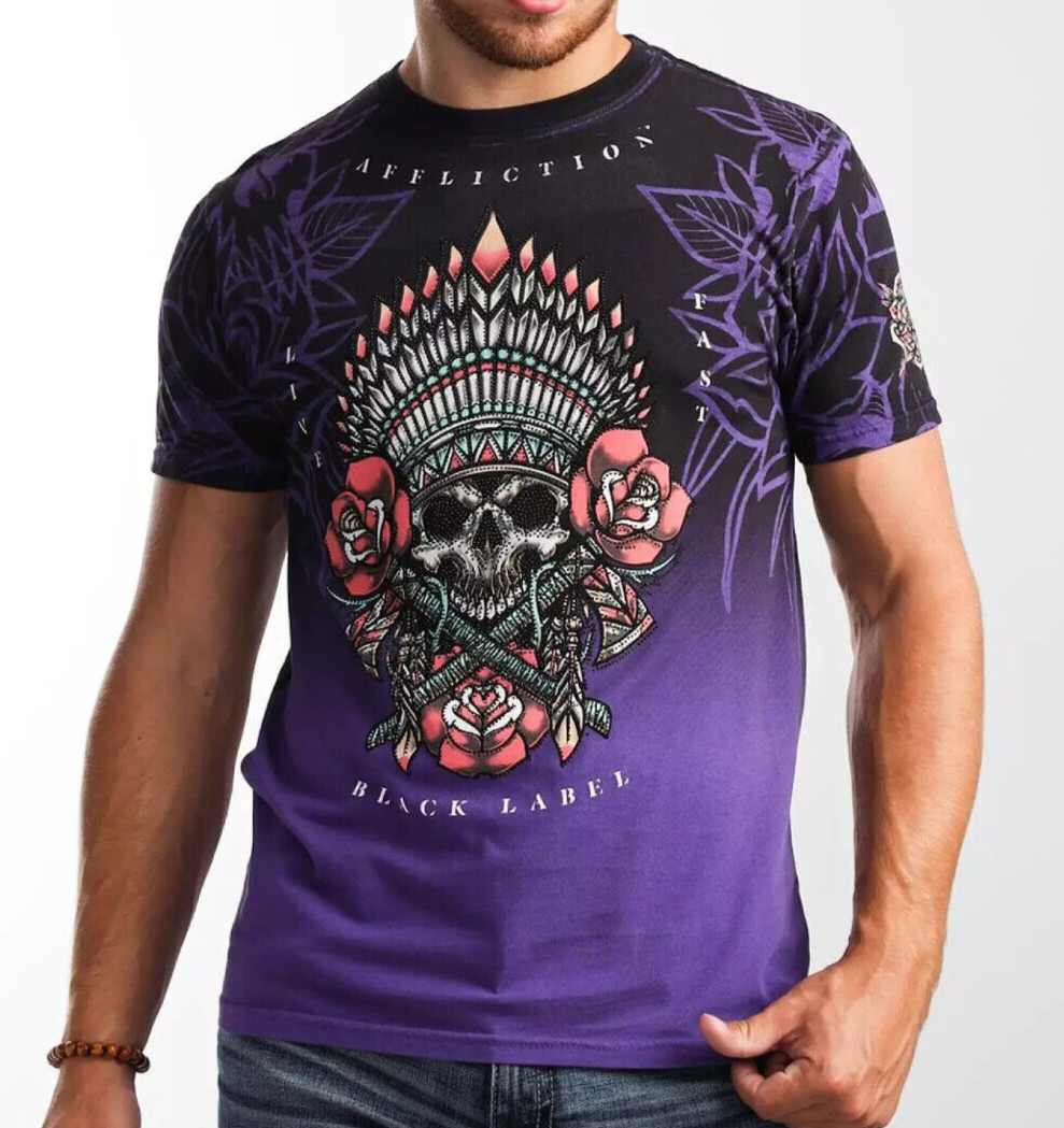 Affliction Black Label Men's “THUNDER SKY” Premium S/Sleeve Shirt; SMALL NWT gallery
