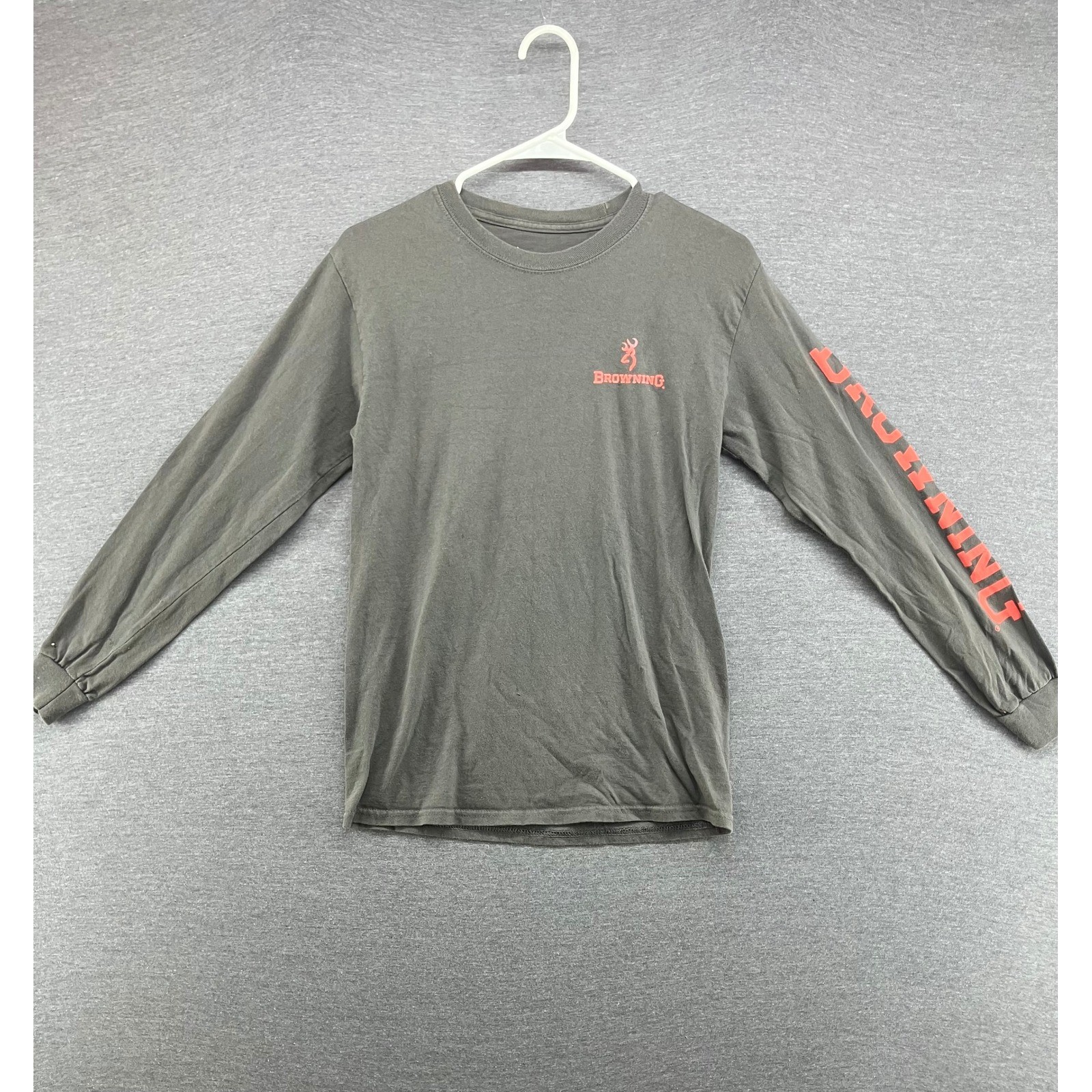 Browning Long Sleeve T-Shirt Mens S P Grey Orange Logo Graphic Outdoor