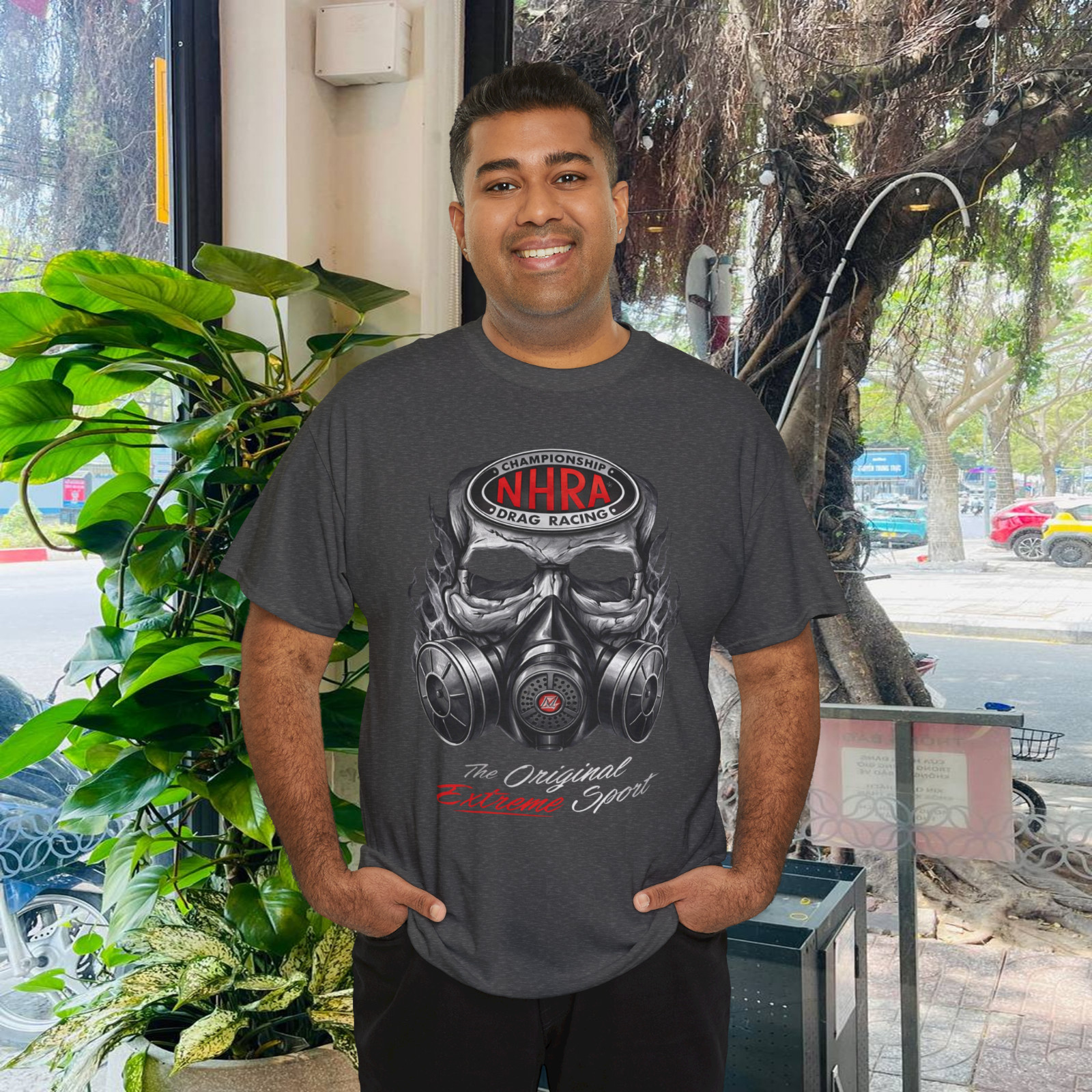 Vintage Drag Racing Skull Graphic Tee Grunge Motorsports Skater T-Shirt