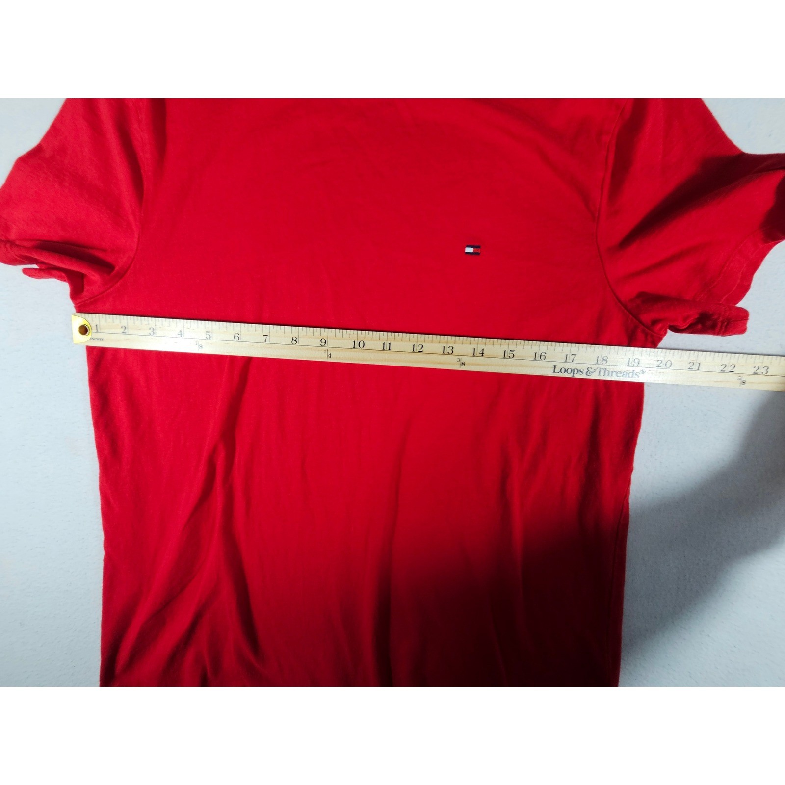 Tommy Hilfiger Mens Red T-Shirt Crew Neck Striped Collar Flag Logo 78JB130 M gallery