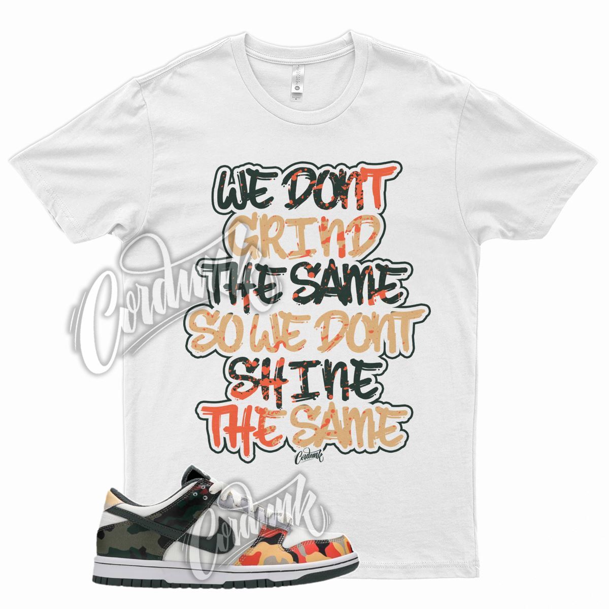 WHT GRIND T Shirt for N Dunk Low Sail Multi Camo Vintage Green Total Orange