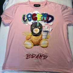 Reason Legend Bear Chenille Men’s Tee Crew Neck Short Sleeve Pink XL