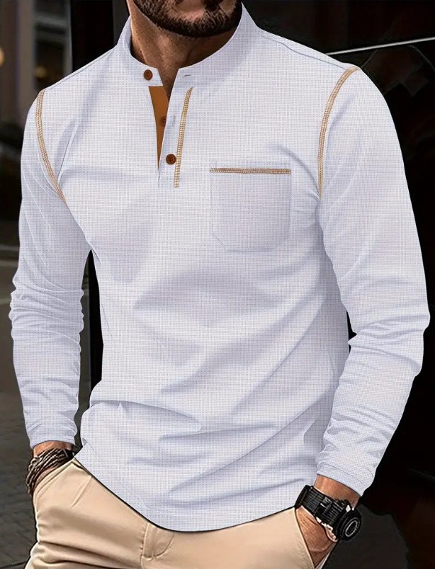 Mens Long Sleeved High-Grade T-shirts Standing Collar Formal Occasions Shirt Top gallery