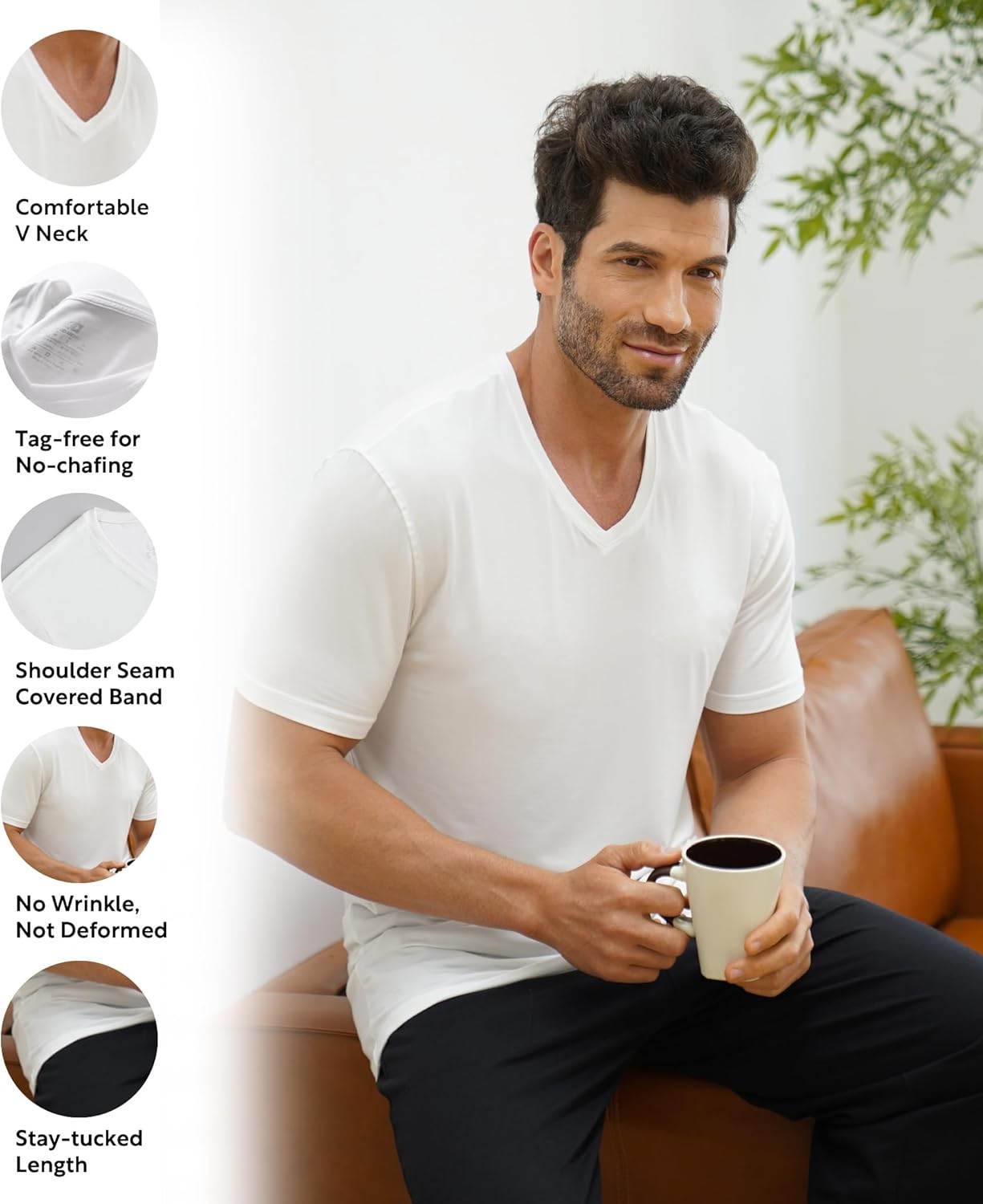 DAVID ARCHY Men Undershirts Micro Modal Ultra Soft T-Shirts Stretch Moisture gallery