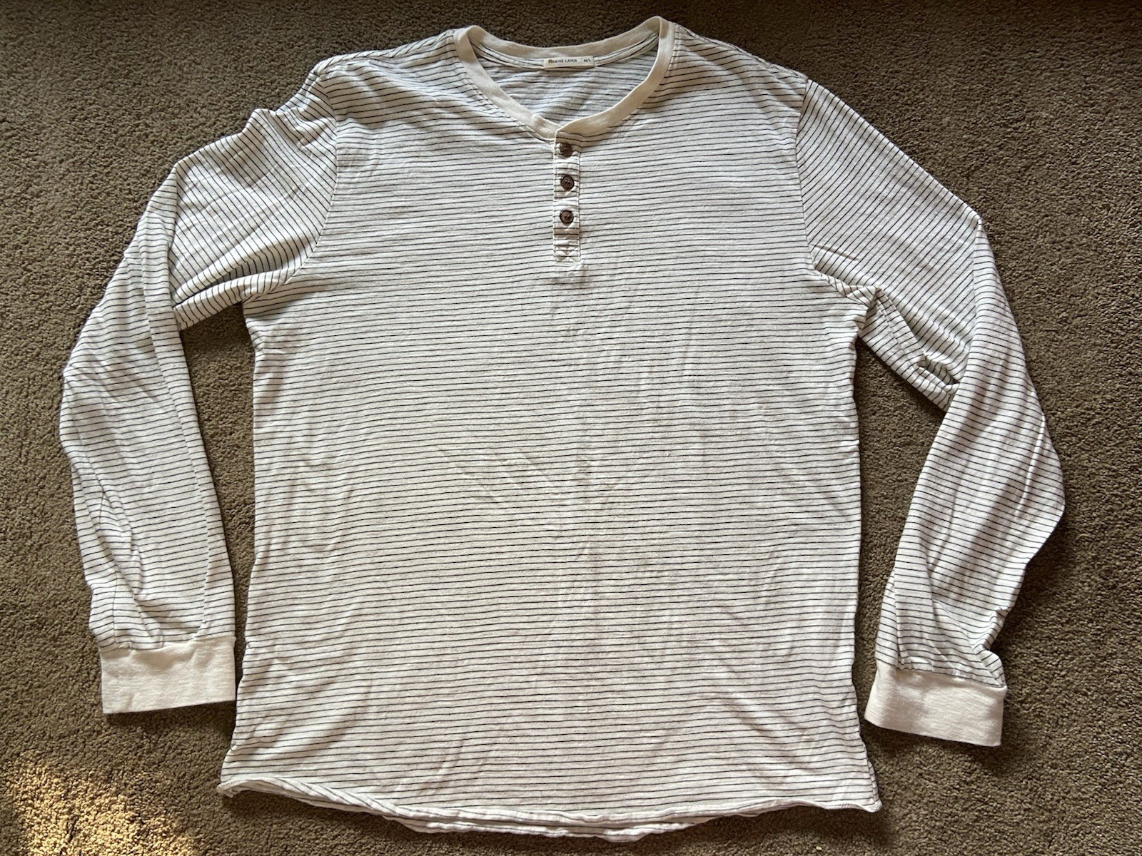 Men’s Marine Layer Long Sleeve Henley Shirt M/L White Striped Cotton Blend gallery
