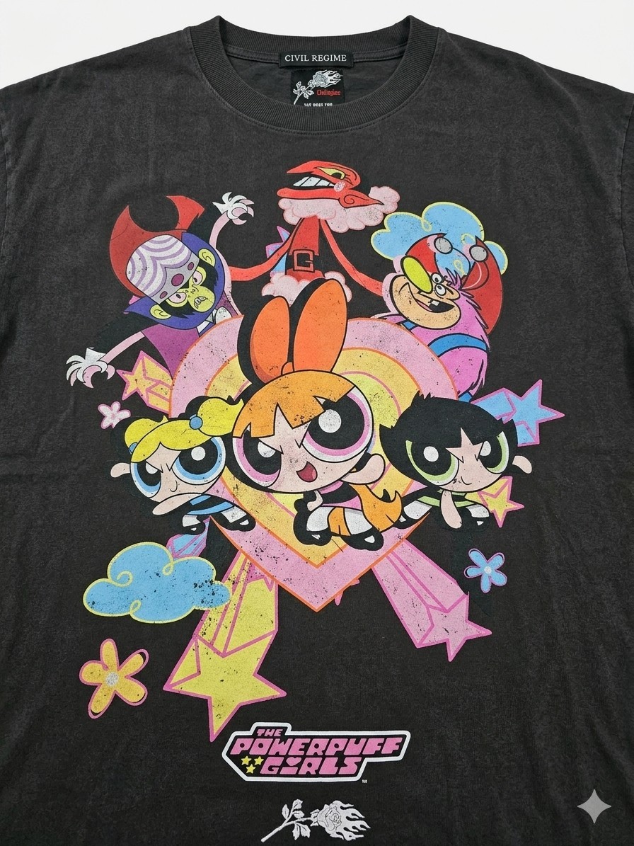 Civil Regime x The Powerpuff Girls Men’s Black Graphic Print Crewneck Tee XXL gallery