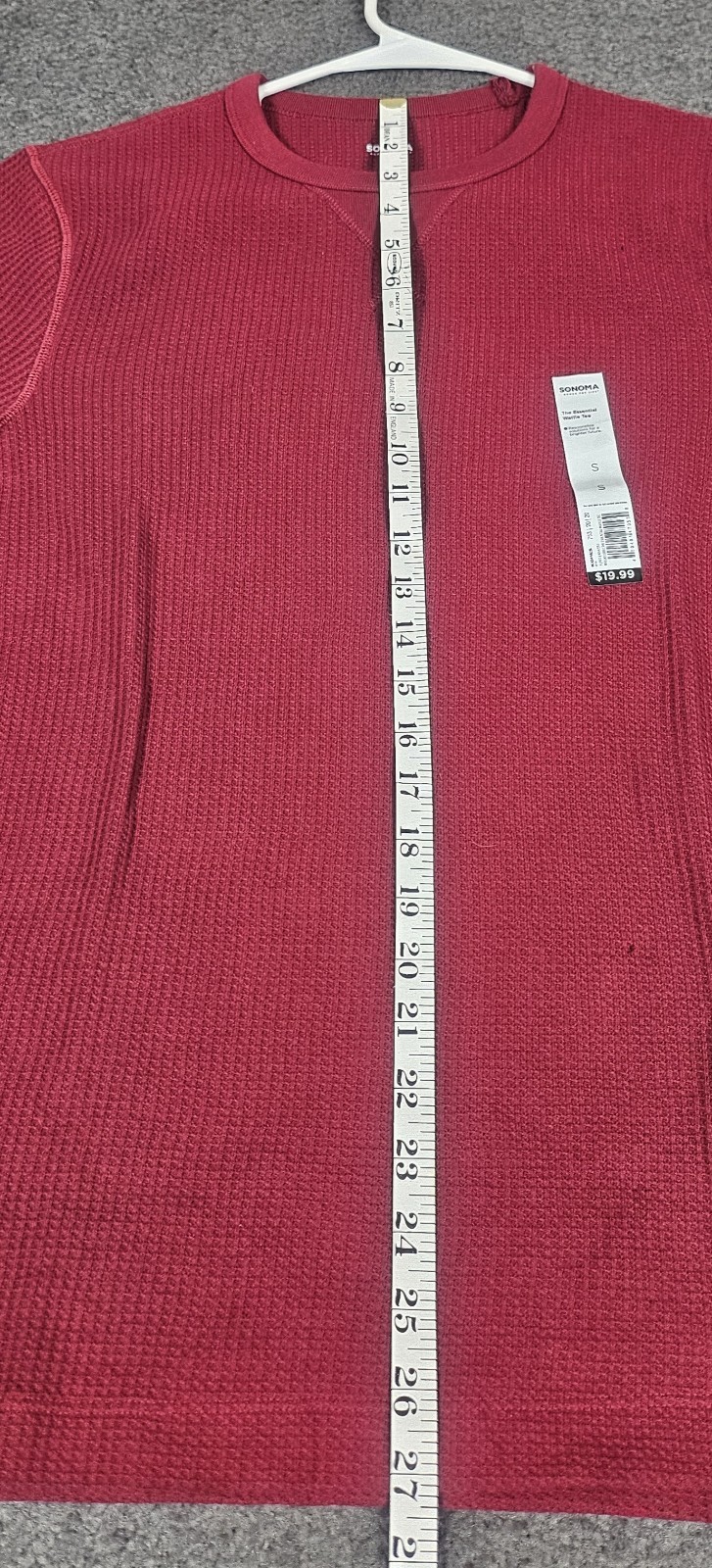 Men's Thermal Long Sleeve Shirt S Burgundy Sonoma Waffle Crew Neck Pullover gallery
