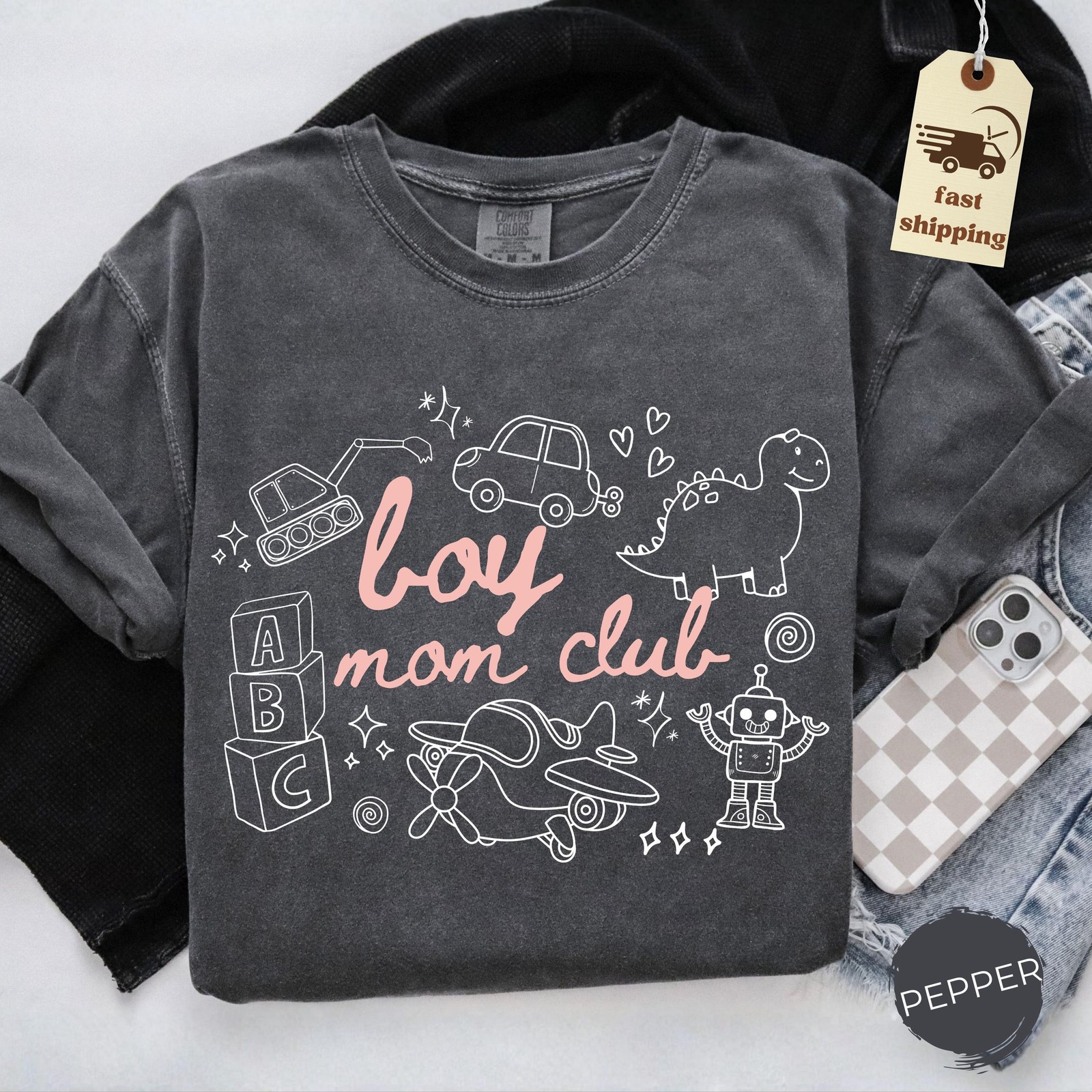 Comfort Colors Boy Mom Club Shirt Cute Doodle Toy Design Mama Tee gallery