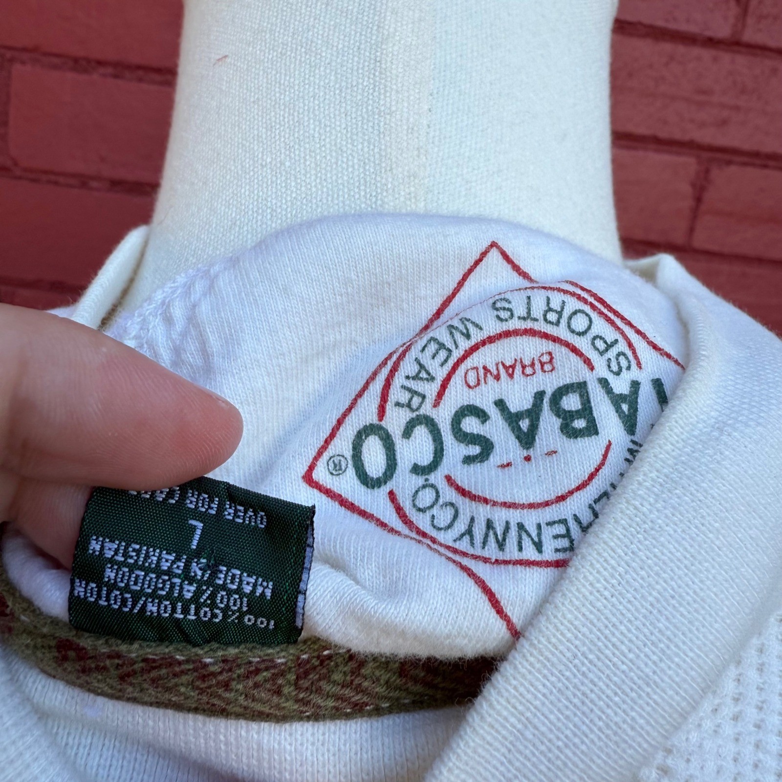 Tabasco Henley Thermal Shirt Mens Large Long Sleeve Waffle Knit Button Logo Top gallery