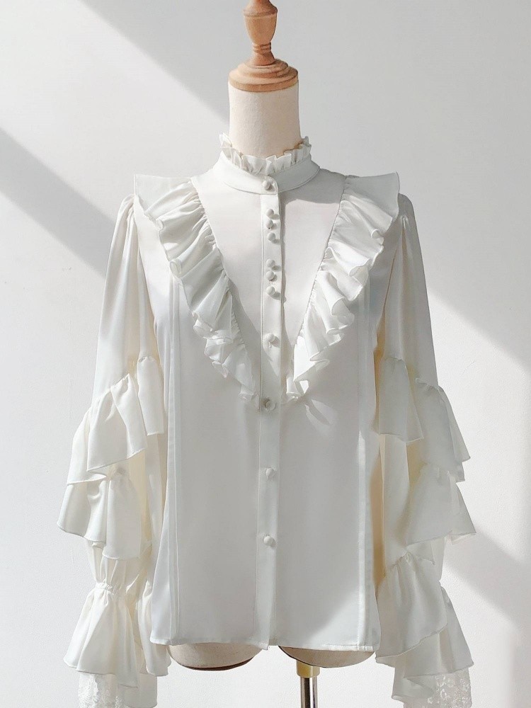 Men's White Gothic-style shirt long-sleeved Top unisex blouse gallery