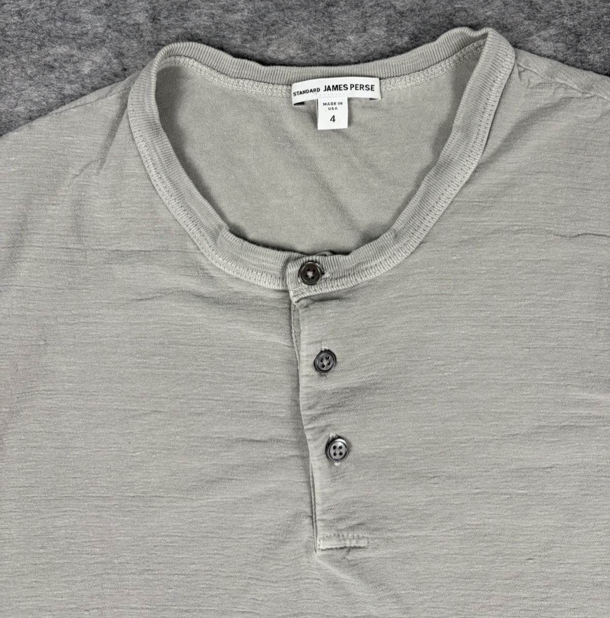 James Perse Standard Henley Shirt Mens 4 Light Gray Cotton Long Sleeve USA Made gallery