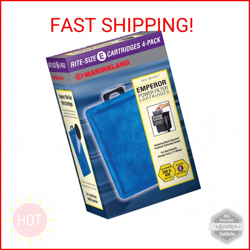 Marineland Emperor Power Filter Cartridge Rite-Size E, 4 Count, Replacement Cart