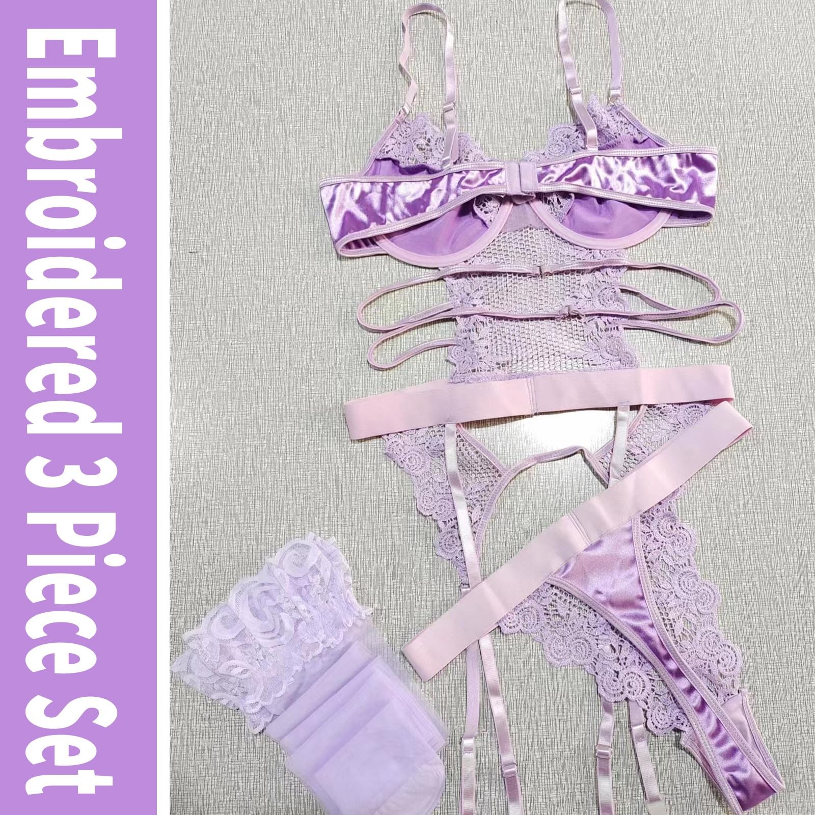 Sexy Lingerie for Women Lingerie Set with Garter Belt Floral Embroidered Lace... gallery